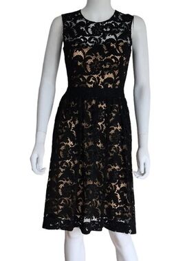 Ricki’s Sleeveless Black Lace Overlay Dress with Nude Lining